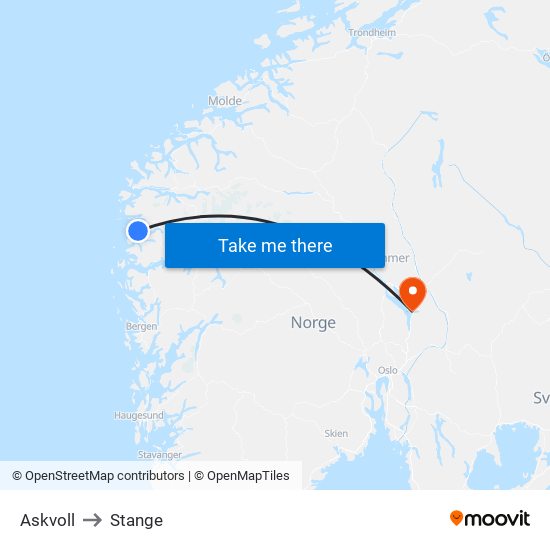 Askvoll to Stange map