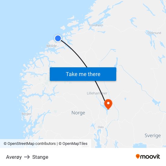 Averøy to Stange map