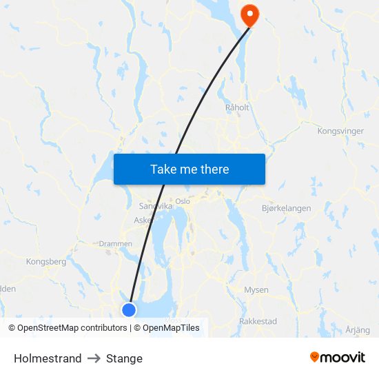 Holmestrand to Stange map