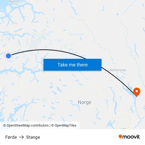 Førde to Stange map