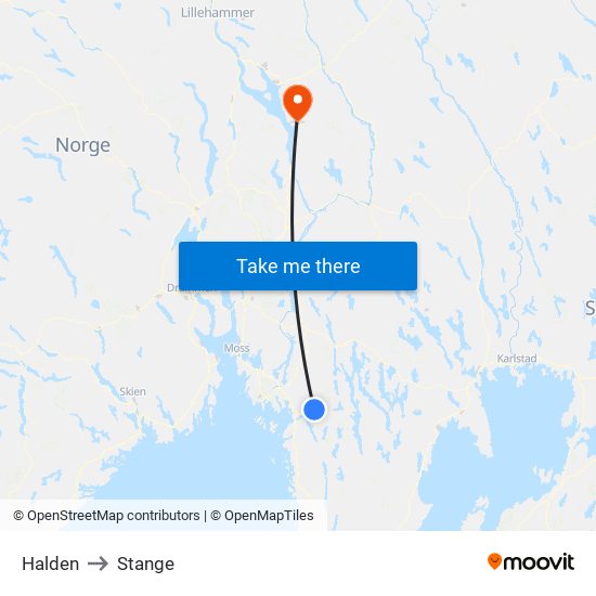 Halden to Stange map