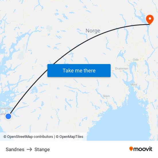 Sandnes to Stange map