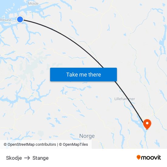 Skodje to Stange map