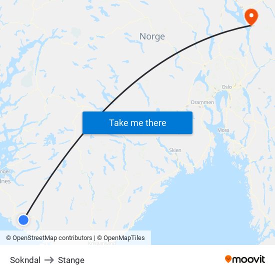 Sokndal to Stange map