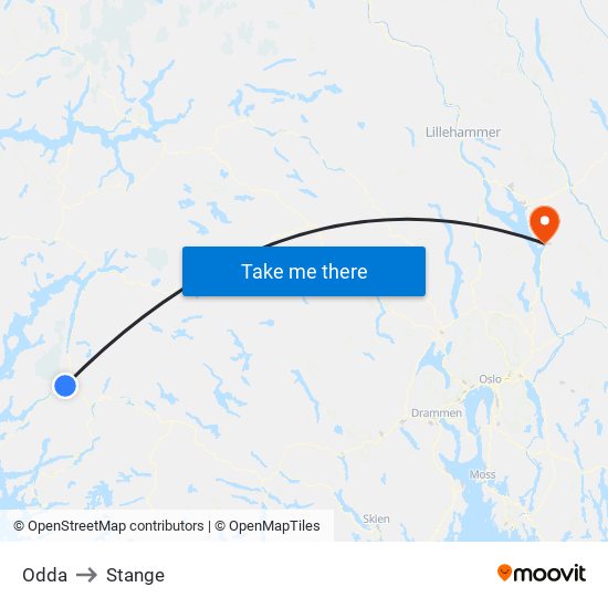 Odda to Stange map