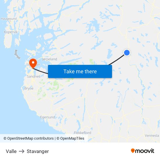 Valle to Stavanger map