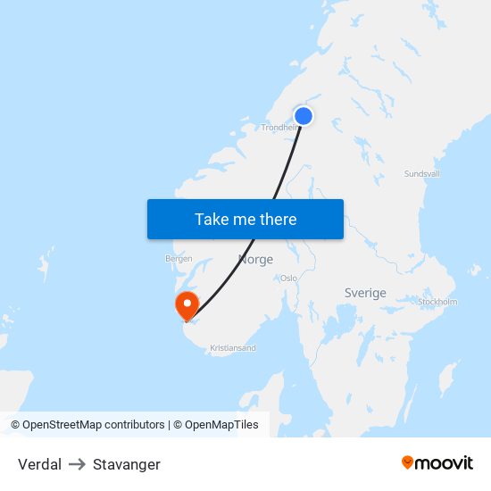 Verdal to Stavanger map