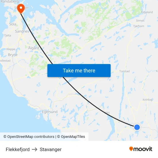 Flekkefjord to Stavanger map