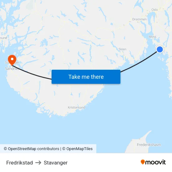 Fredrikstad to Stavanger map