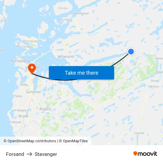 Forsand to Stavanger map