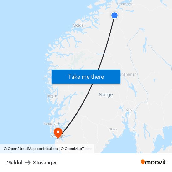 Meldal to Stavanger map