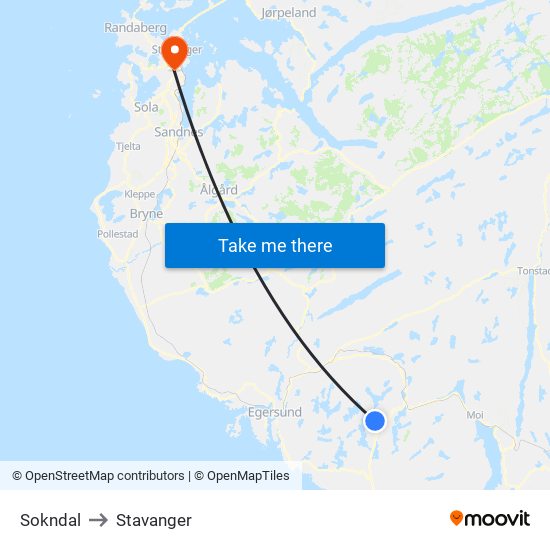 Sokndal to Stavanger map