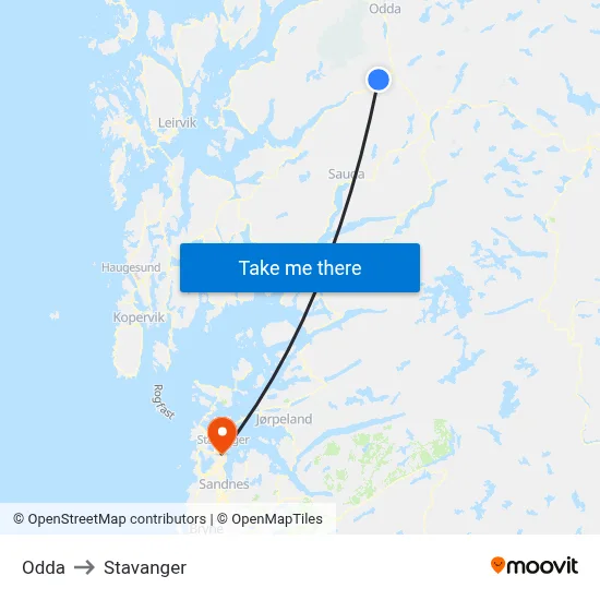 Odda to Stavanger map