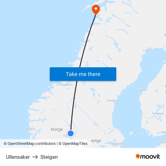 Ullensaker to Steigen map