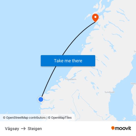 Vågsøy to Steigen map