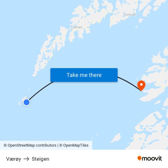 Værøy to Steigen map