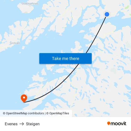 Evenes to Steigen map