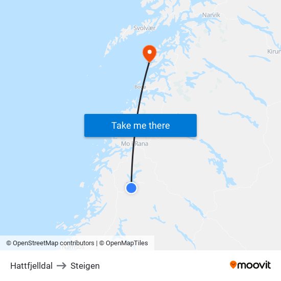 Hattfjelldal to Steigen map