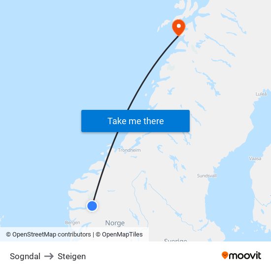 Sogndal to Steigen map