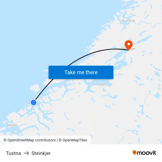 Tustna to Steinkjer map