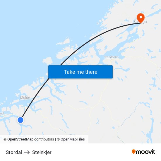 Stordal to Steinkjer map
