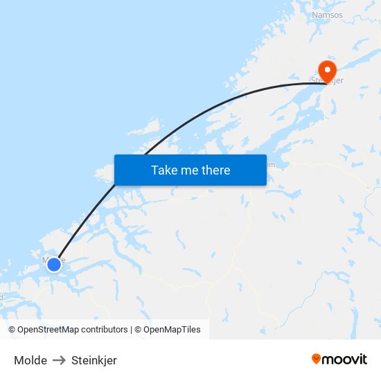 Molde to Steinkjer map