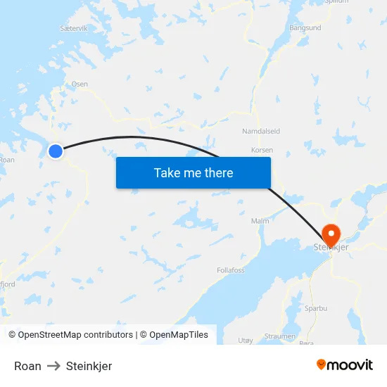 Roan to Steinkjer map
