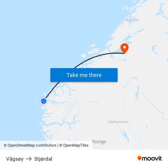 Vågsøy to Stjørdal map