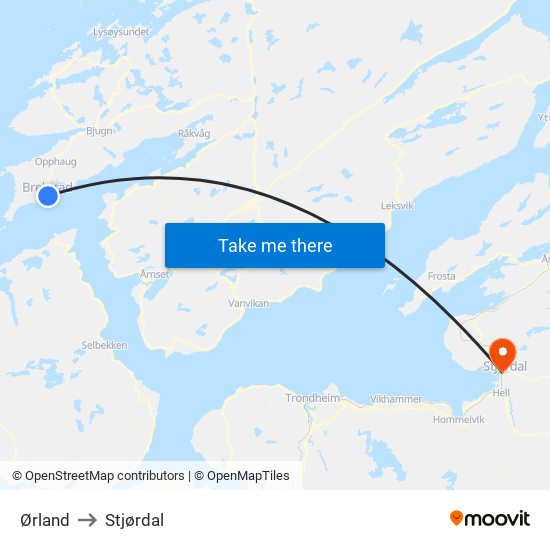 Ørland to Stjørdal map