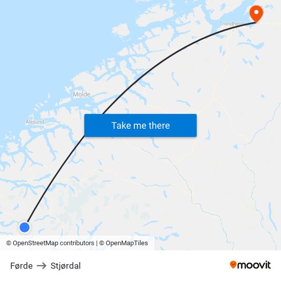 Førde to Stjørdal map