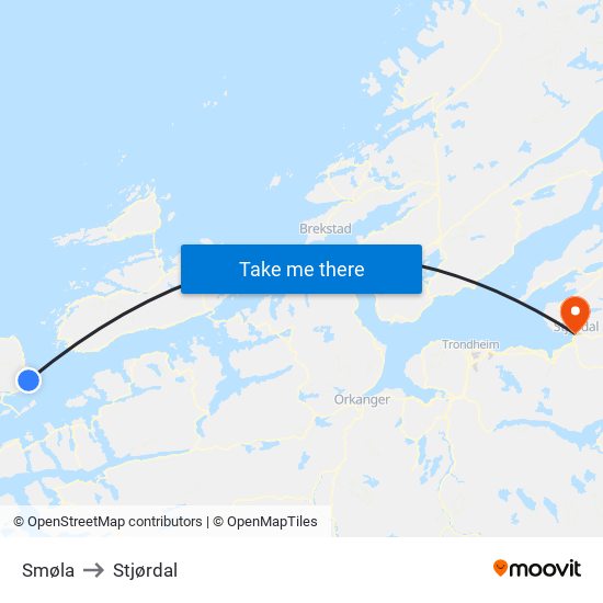 Smøla to Stjørdal map