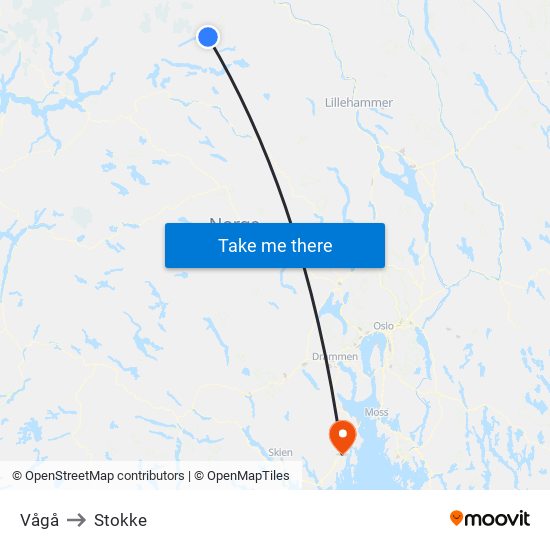 Vågå to Stokke map