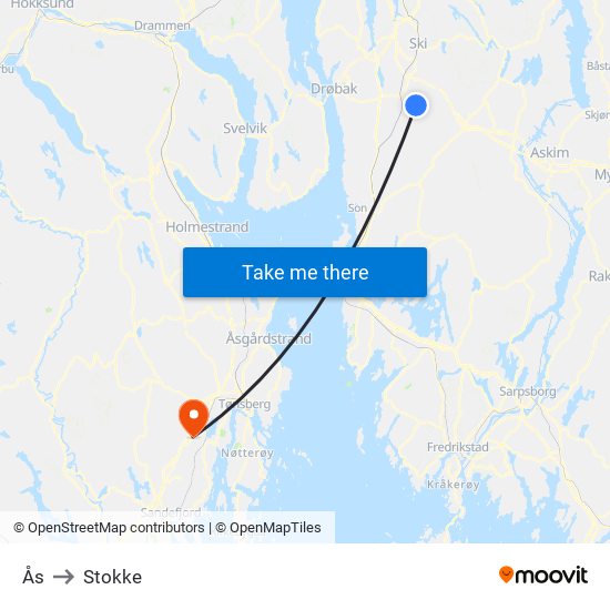 Ås to Stokke map