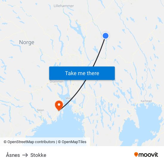 Åsnes to Stokke map