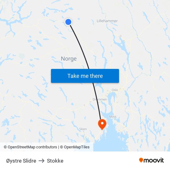 Øystre Slidre to Stokke map