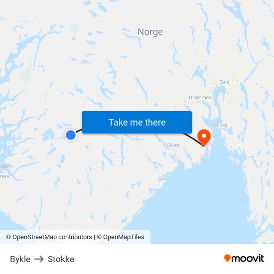 Bykle to Stokke map