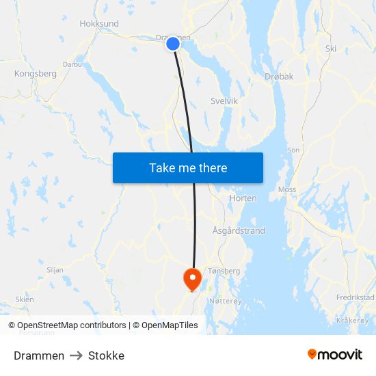 Drammen to Stokke map