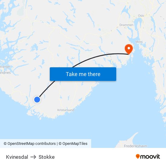 Kvinesdal to Stokke map