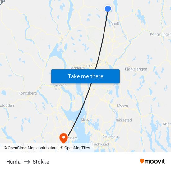 Hurdal to Stokke map