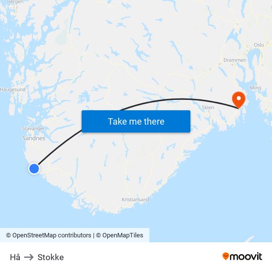 Hå to Stokke map