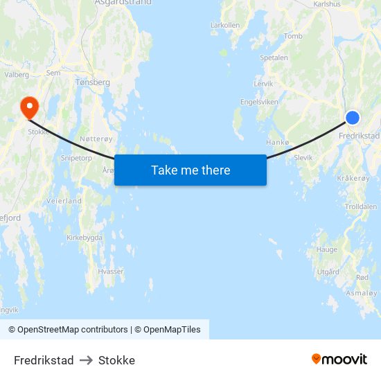 Fredrikstad to Stokke map