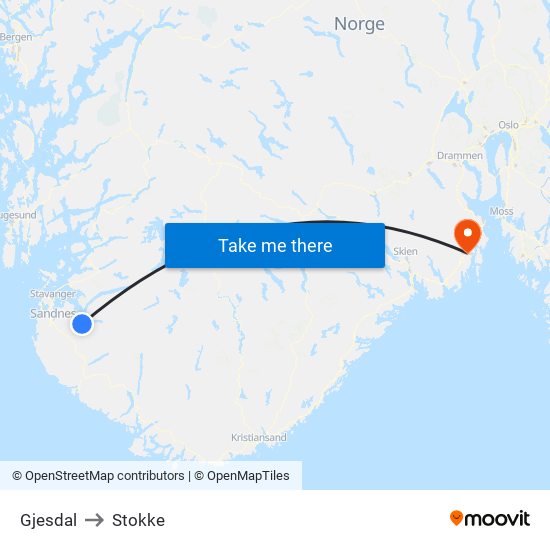 Gjesdal to Stokke map