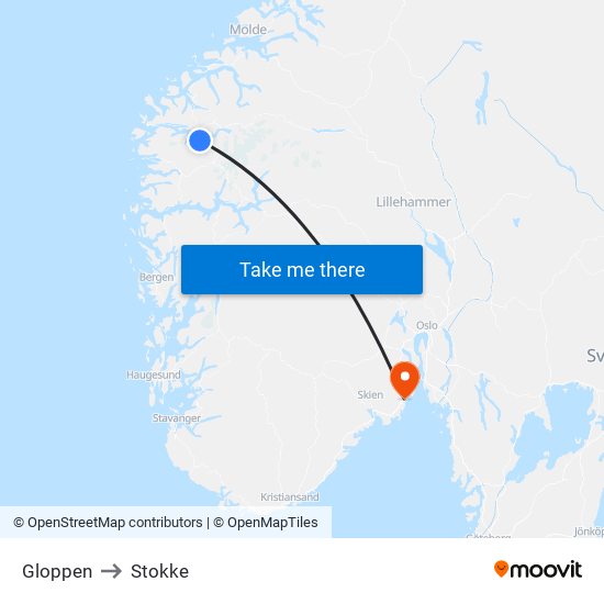 Gloppen to Stokke map