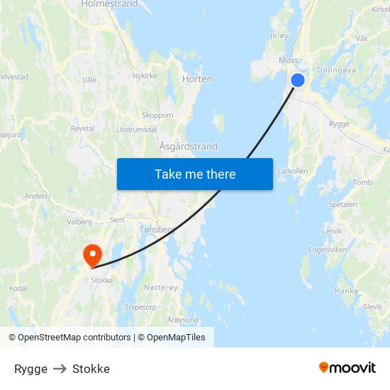 Rygge to Stokke map