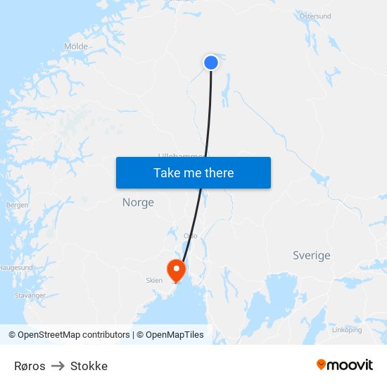 Røros to Stokke map