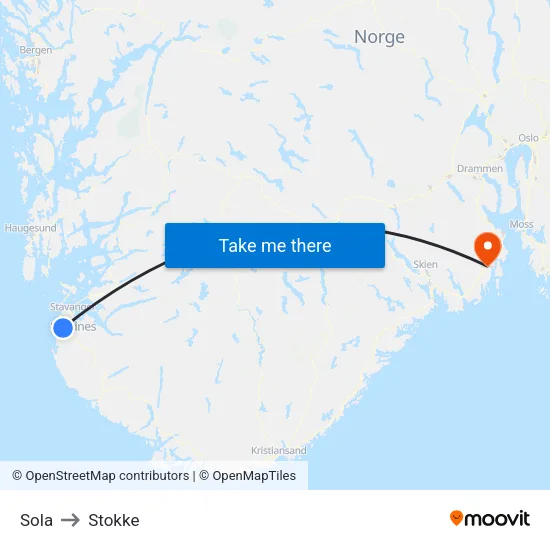 Sola to Stokke map