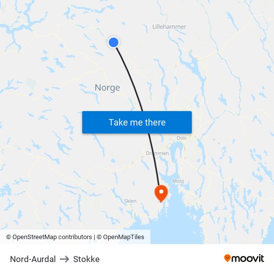 Nord-Aurdal to Stokke map