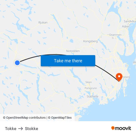 Tokke to Stokke map