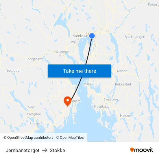 Jernbanetorget to Stokke map