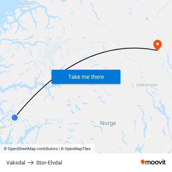 Vaksdal to Stor-Elvdal map